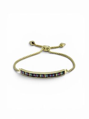 Kendra Scott Jack Gold Tone Multicolor Baguette Slider Bracelet –Adjustable 6–9”